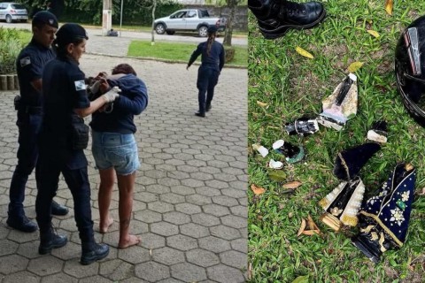 GCM PRENDE MULHER QUE QUEBROU IMAGENS DE SANTOS EM GRUTA DE GUARATUBA