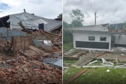 Fortes ventos e chuva intensa atingiram o município de Farroupilha (RS), na Serra Gaúcha  nesta terça-feira (23/12)